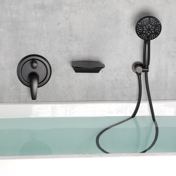 Wall Mount Single Handle 7 Spray Tub and Shower Faucet with Handheld Shower Head in Matte Black Valve Included
