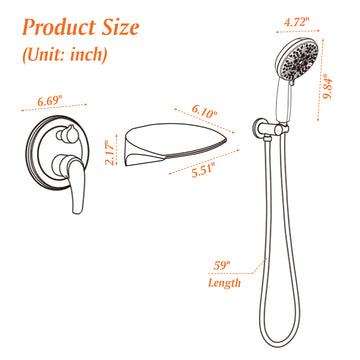 Wall Mount Single Handle 7 Spray Tub and Shower Faucet with Handheld Shower Head in Matte Black Valve Included