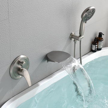 Wall Mount Single Handle 7 Spray Tub and Shower Faucet with Handheld Shower Head in Brushed Nickel Valve Included