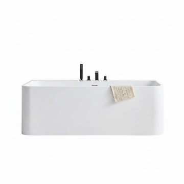 55 Inch Oval Matte White Artificial Stone Modern Style Freestanding and Built-in Soaking Bathtub