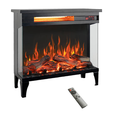 19.2 in. Freestanding 3 Sided Glass Electric Fireplace Heater With Remote Control and Automatic Shut off in Black