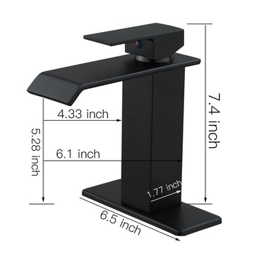 Waterfall Single Hole Single Handle Low Arc Bathroom Faucet with Pop up Drain Assembly in Matte Black