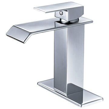 Waterfall Single Hole Single Handle Low Arc Bathroom Faucet with Supply Line in Polished Chrome