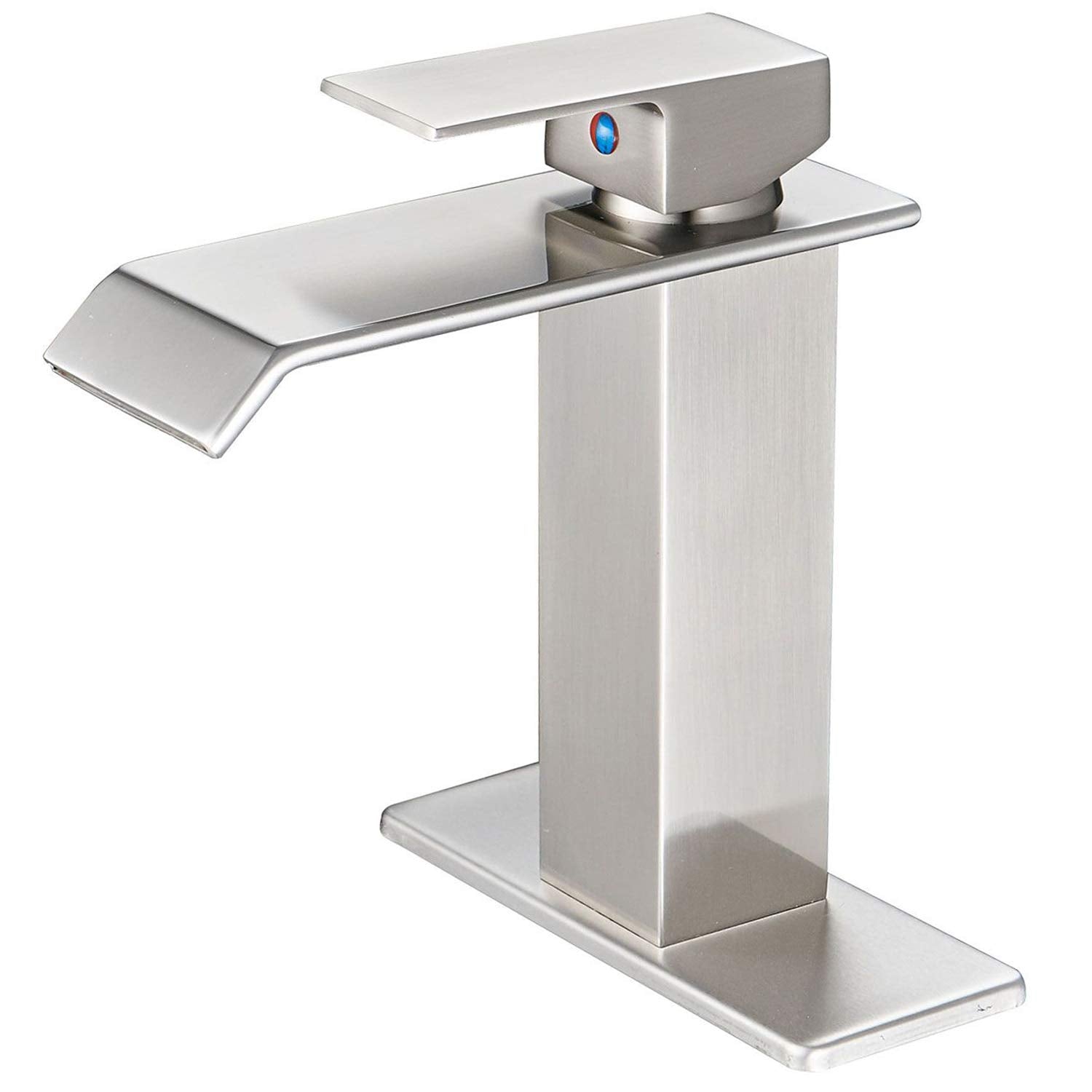 Waterfall Single Hole Single Handle Low Arc Bathroom Faucet with Supply Line in Brushed Nickel