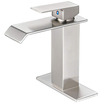 Waterfall Single Hole Single Handle Low Arc Bathroom Faucet with Supply Line in Brushed Nickel