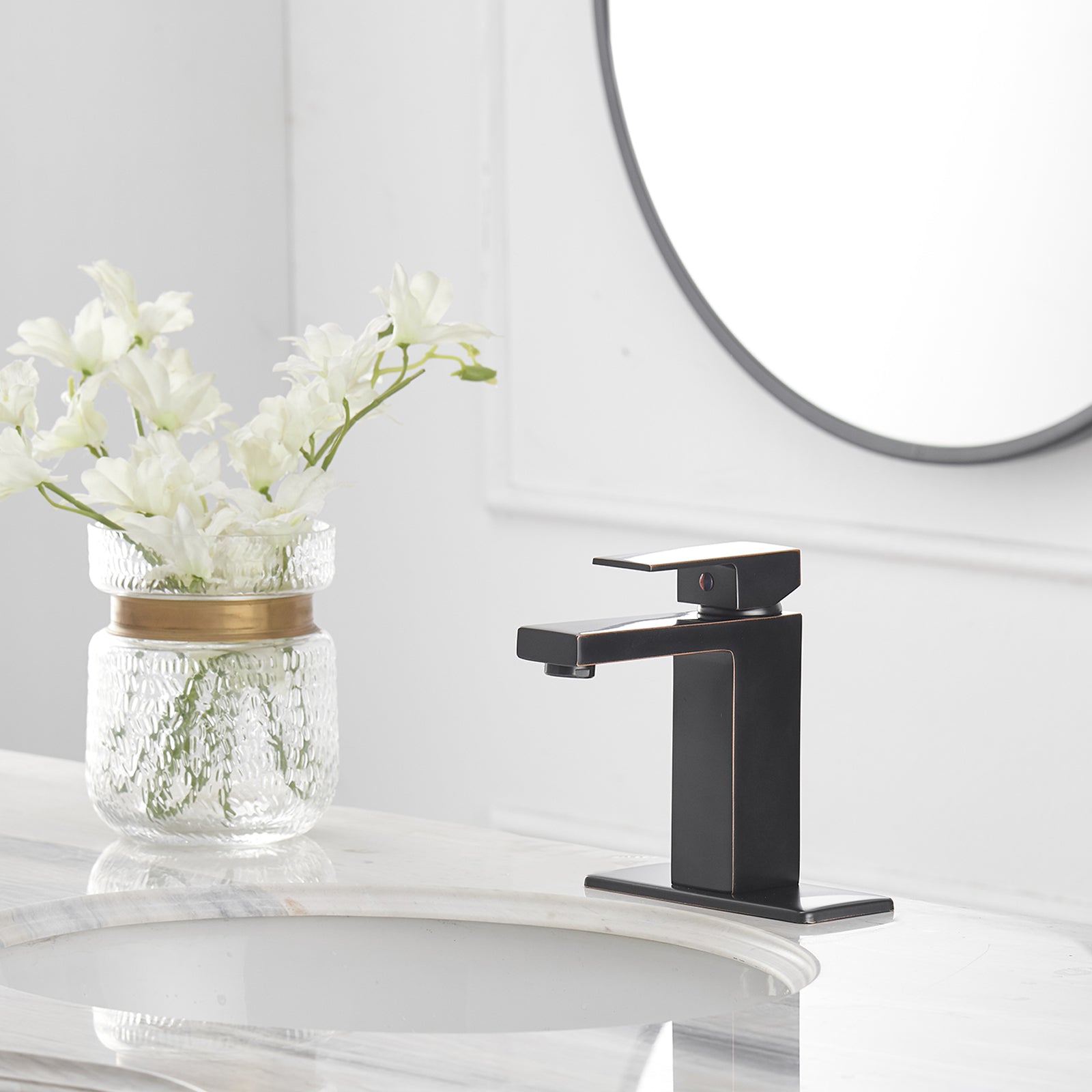 Single Handle Single Hole Bathroom Faucet with Deckplate Included, Pop Up Drain, Water Supply Hoses in Oil Rubbed Bronze