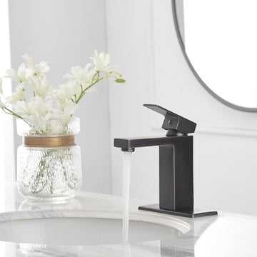 Single Handle Single Hole Bathroom Faucet with Deckplate Included, Pop Up Drain, Water Supply Hoses in Oil Rubbed Bronze