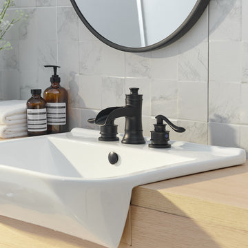 Waterfall 8 in. Widespread 2-Handle Bathroom Faucet with Pop-up Drain Assembly in Matte Black