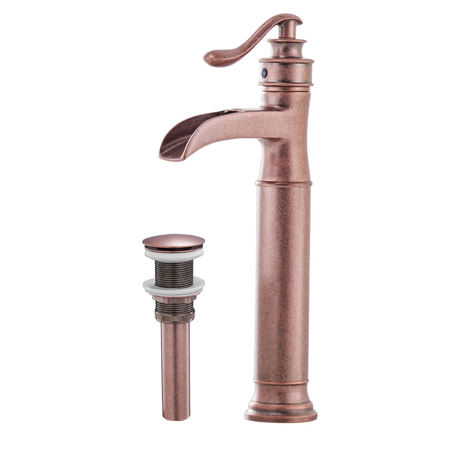 Waterfall Single Hole Single-Handle Vessel Bathroom Faucet With Pop-up Drain Assembly in Copper