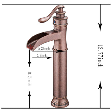 Waterfall Single Hole Single-Handle Vessel Bathroom Faucet With Pop-up Drain Assembly in Copper