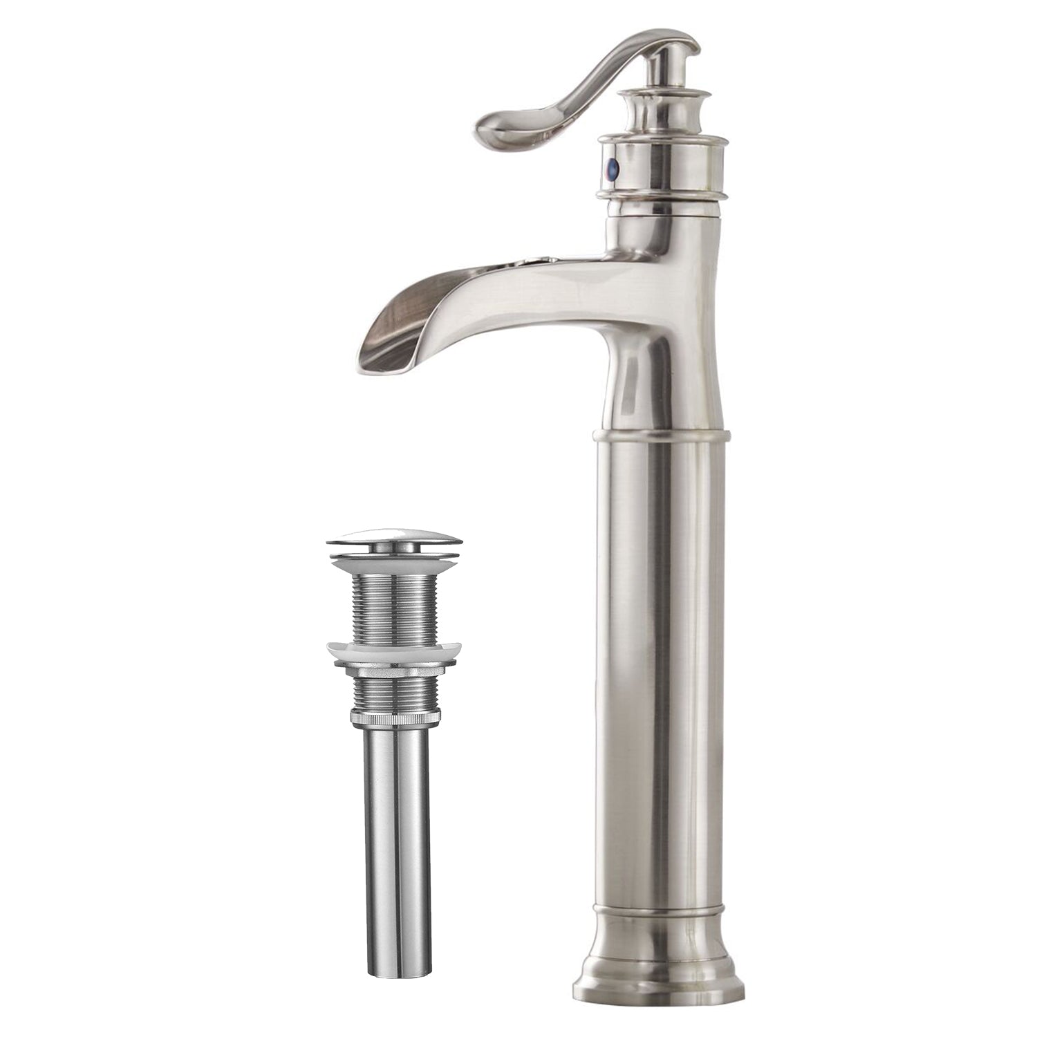 Waterfall Single Hole Single-Handle Vessel Bathroom Faucet With Pop-up Drain Assembly in Brushed Nickel