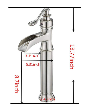 Waterfall Single Hole Single-Handle Vessel Bathroom Faucet With Pop-up Drain Assembly in Brushed Nickel