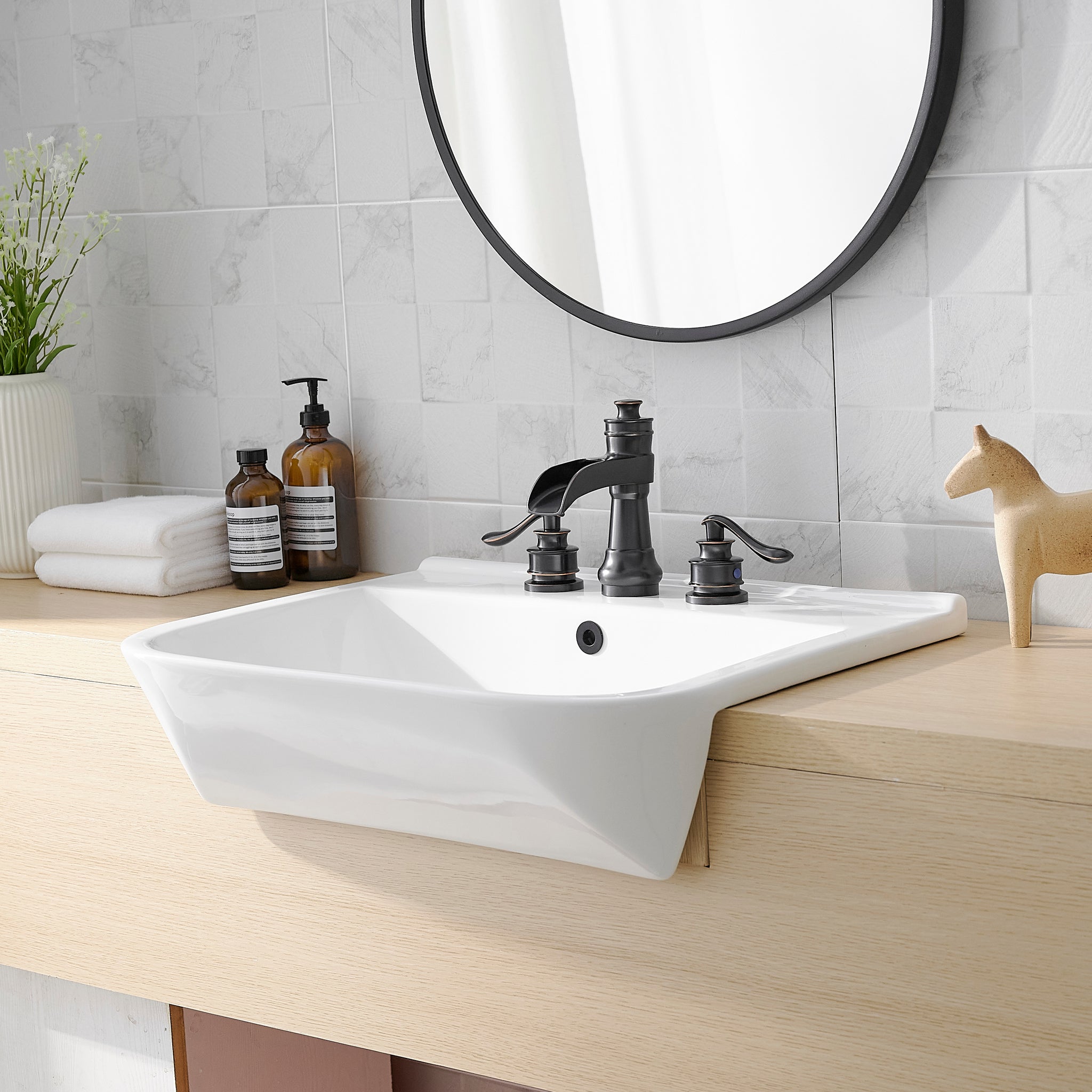 Waterfall 8-Inch Widespread 2-Handle Bathroom Faucet with Drain Kit in Oil Rubbed Bronze