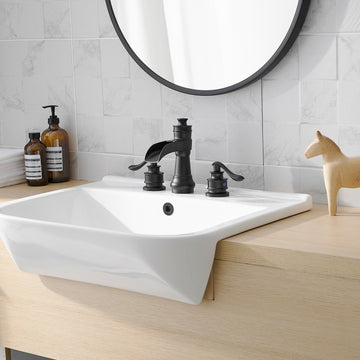 Waterfall 8 Inch Widespread 2 Handle Bathroom Faucet with Drain Assembly in Matte Black