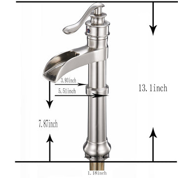 Waterfall Single Hole Single-Handle Vessel Bathroom Faucet with Pop-up Drain in Brushed Nickel