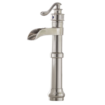 Waterfall Single Hole Single-Handle Vessel Bathroom Faucet with Pop-up Drain in Brushed Nickel