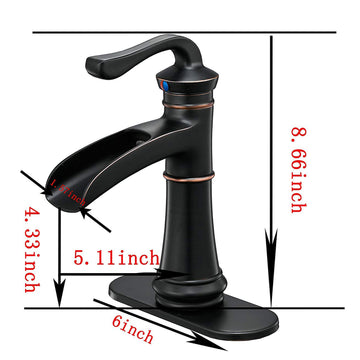 Single Handle Waterfall Bathroom Faucet 1-Hole with Deckplate and Pop-up Drain in Oil Rubbed Bronze
