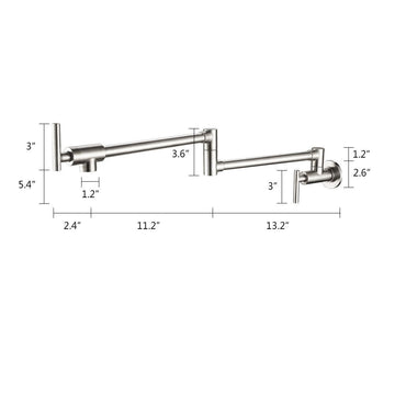 Brass Wall Mount Pot Filler with 2 Handle in Polished Chrome