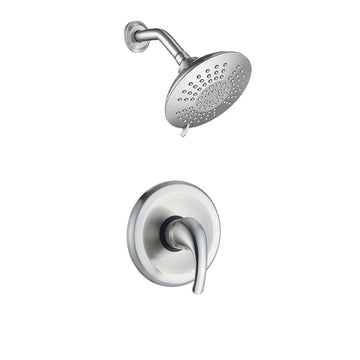 5 Spray Patterns 2.2 GPM 6 Inch Wall Mount Fixed Shower Head with Handle Trim and Valve in Brushed Nickel