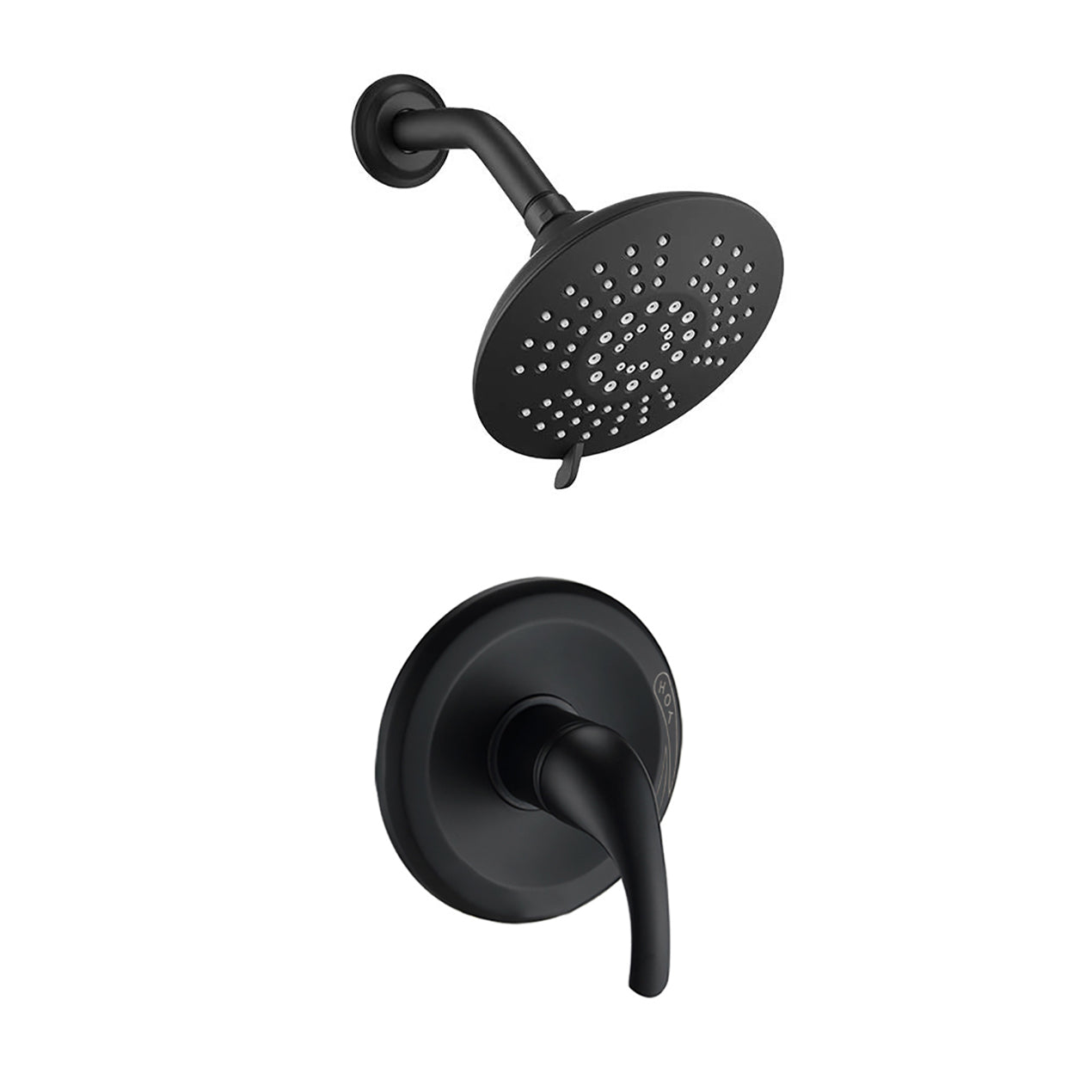5 Spray Patterns 2.2 GPM 6 Inch Wall Mount Fixed Shower Head with Handle Trim and Valve in Matte Black