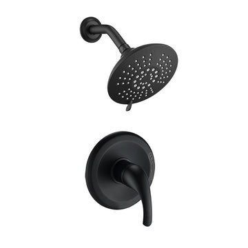5 Spray Patterns 2.2 GPM 6 Inch Wall Mount Fixed Shower Head with Handle Trim and Valve in Matte Black