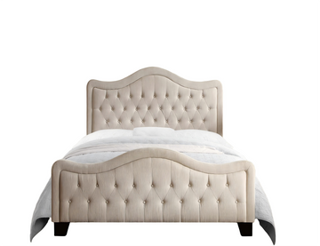 Upholstered Bed with Curved Headboard and Footboard Button Tufted Platform Bed Sturdy Solid Wood Frame