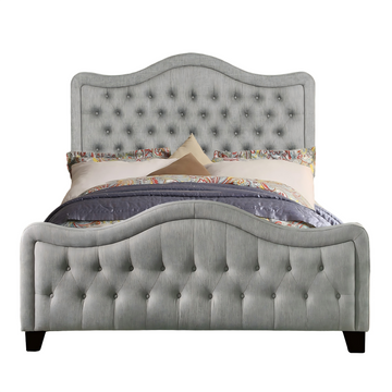 Upholstered Bed with Curved Headboard and Footboard Button Tufted Platform Bed Sturdy Solid Wood Frame