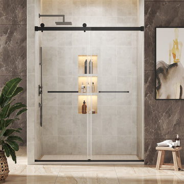 Adjustable Frameless Sliding Shower Door 44 To 48 Inch Width 76 Inch Height With Towel Bars Tempered Glass Waterproof