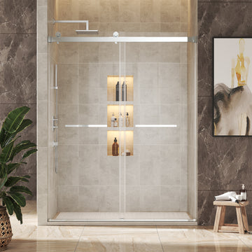 Adjustable Frameless Sliding Shower Door 44 To 48 Inch Width 76 Inch Height With Towel Bars Tempered Glass Waterproof