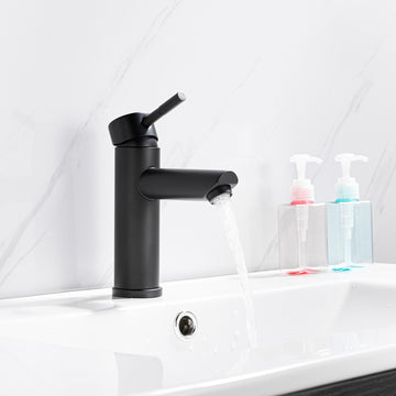 Black Single Handle Bathroom Faucet One Hole Vanity Sink Faucet Bathroom Sink Spout Bathroom Sink Faucets with Supply Lines