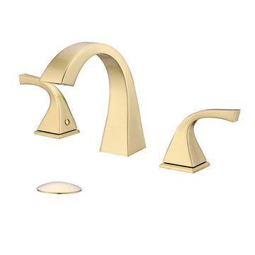 8 Inch Widespread Three Hole 2 Handle Bathroom Faucet with Pop Up Drain in Brushed Gold