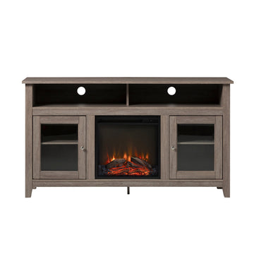 TV Stand with Electric Fireplace Classic Glass-Door Fireplace Tall TV Stand for TVs up to 65 Inches, Driftwood