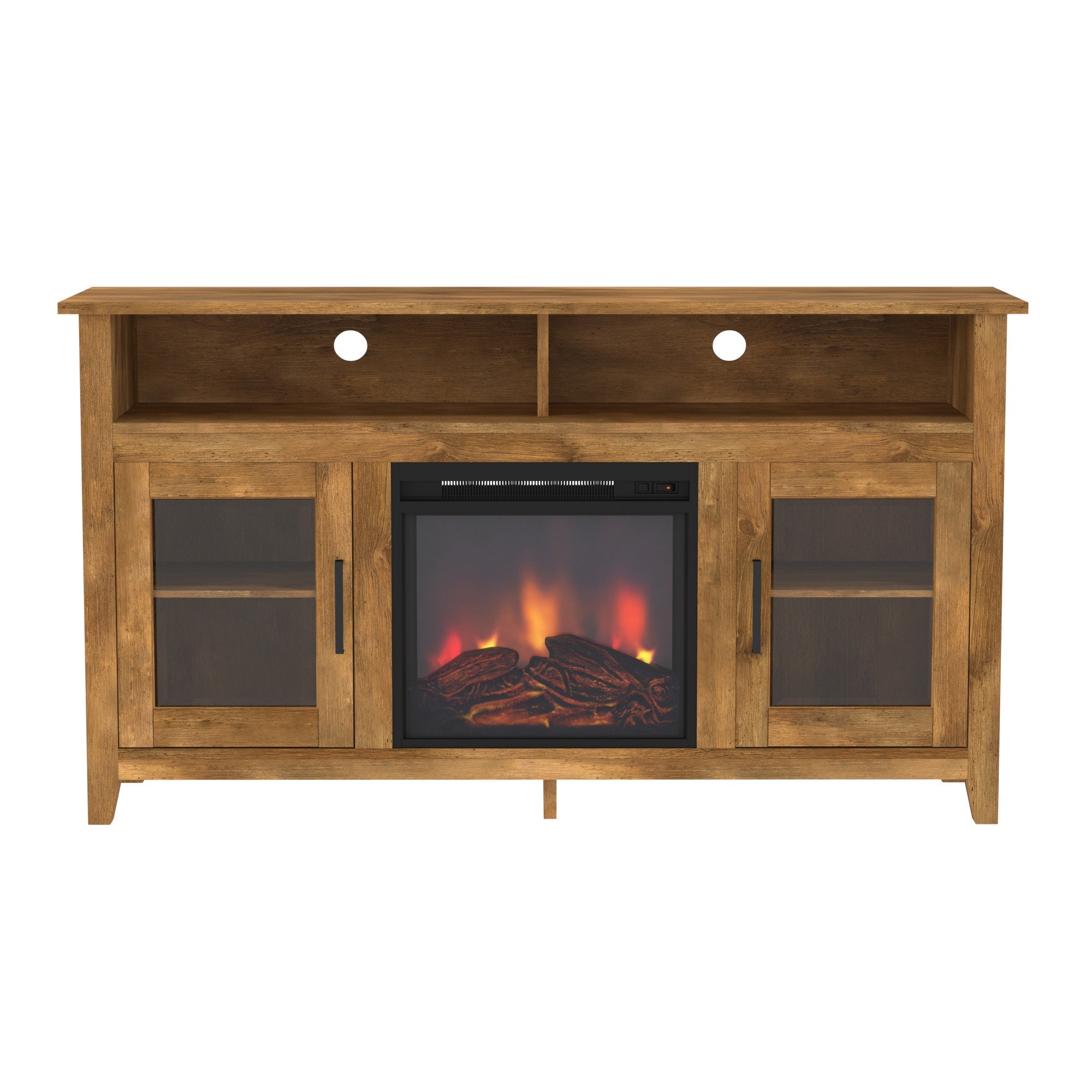 TV Stand with Electric Fireplace Classic Glass-Door Fireplace Tall TV Stand for TVs up to 65 Inches, Barnwood