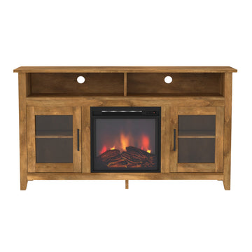 TV Stand with Electric Fireplace Classic Glass-Door Fireplace Tall TV Stand for TVs up to 65 Inches, Barnwood