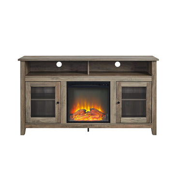 TV Stand with Electric Fireplace Classic Glass-Door Fireplace Tall TV Stand for TVs up to 65 Inches, Grey Wash