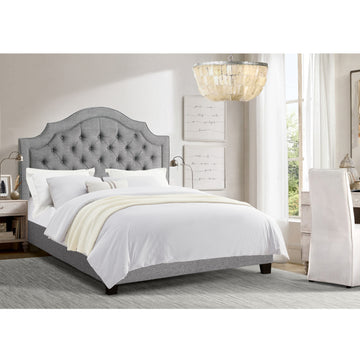 Upholstered Bed with Curved Headboard Button Tufted Bed Frame with Reinforced Structure and High-Density Padding