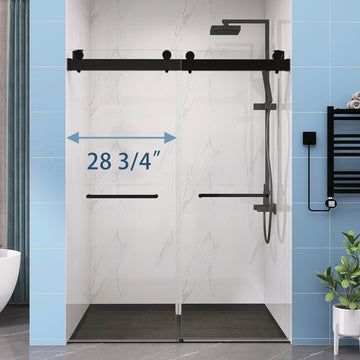 60Wx79H Matte Black Frameless Double Sliding Shower Door with 10mm Tempered Glass
