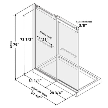 60Wx79H Matte Black Frameless Double Sliding Shower Door with 10mm Tempered Glass