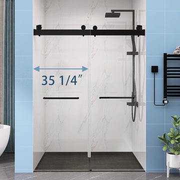 72Wx79H Matte Black Frameless Double Sliding Shower Door with 10mm Tempered Glass