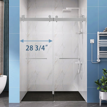 60Wx79H Brushed Nickel Frameless Double Sliding Shower Door with 10mm Tempered Glass
