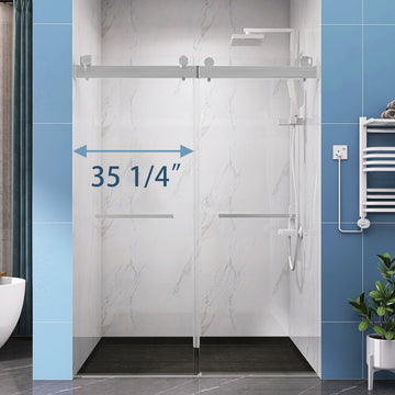 72Wx79H Brushed Nickel Frameless Double Sliding Shower Door with 10mm Tempered Glass