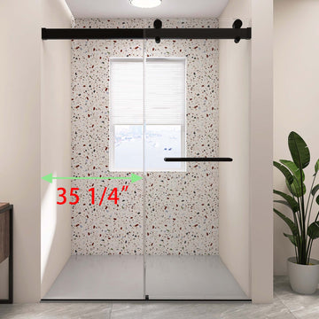 72Wx79H Matte Black Frameless Double Sliding Shower Door with 10mm Tempered Glass and Stainless Steel Handle