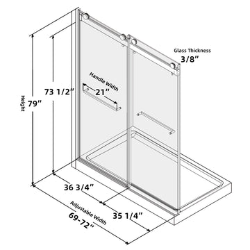 72Wx79H Matte Black Frameless Double Sliding Shower Door with 10mm Tempered Glass and Stainless Steel Handle