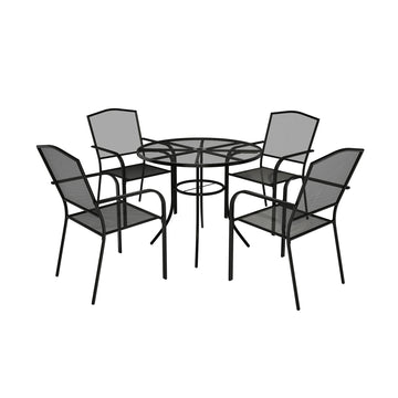 Black 5-Piece Metal Outdoor Patio Dining Set with Round Table with 1.9 in. Umbrella Hole and Dining Chair