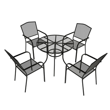 Black 5-Piece Metal Outdoor Patio Dining Set with Round Table with 1.9 in. Umbrella Hole and Dining Chair