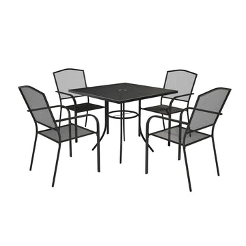 Black 5-Piece Metal Outdoor Patio Dining Set with Square Table with 1.9 in. Umbrella Hole and Dining Chair