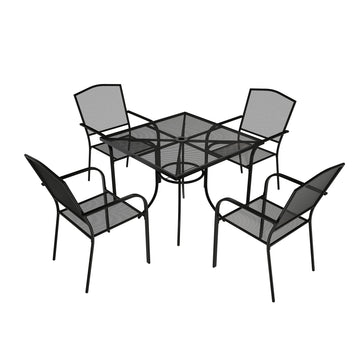 Black 5-Piece Metal Outdoor Patio Dining Set with Square Table with 1.9 in. Umbrella Hole and Dining Chair