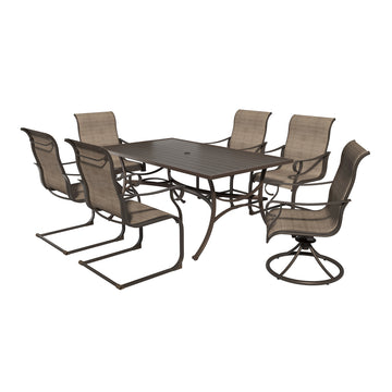 7-Piece Metal Outdoor Patio Dining Set with Rectangle Table with 1.9 Inch Umbrella Hole and Textilene Swivel Chairs C-Spring Chairs