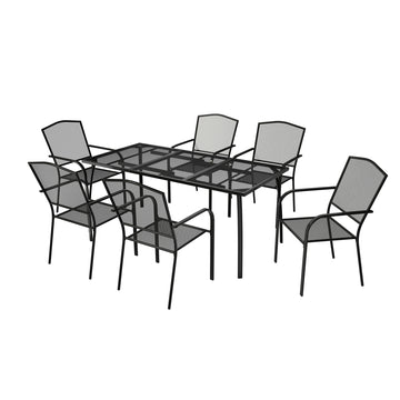 Black 7-Piece Metal Outdoor Patio Dining Set with Rectangle Table and Dining Chair