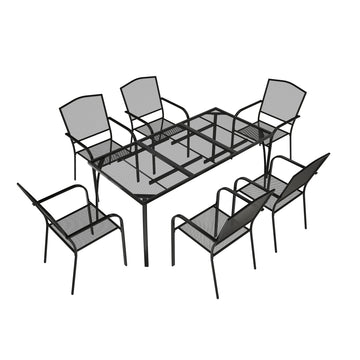 Black 7-Piece Metal Outdoor Patio Dining Set with Rectangle Table and Dining Chair